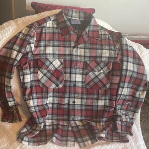 Pendleton Red and Gray Plaid Button-Down Flannel Shirt